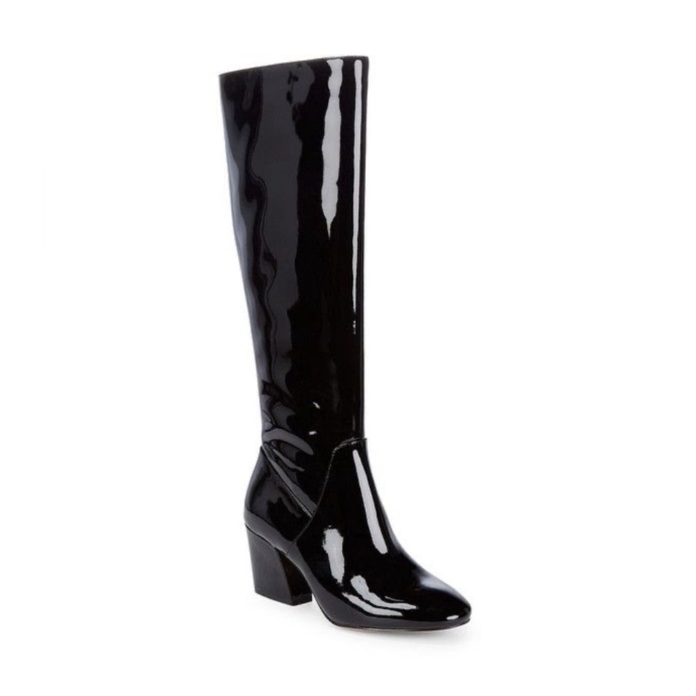 Botkier designer tall genuine, black patent Adele leather boot